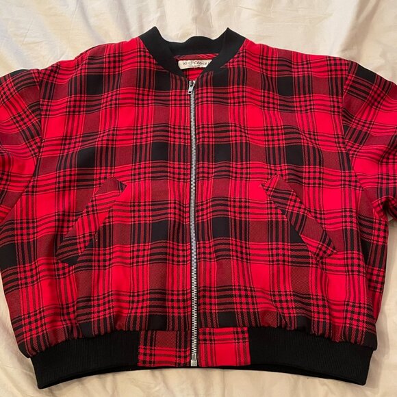 Vintage 90s Le Chateau Red and Black Plaid Bomber Jacket - Made in Canada - Picture 4 of 9